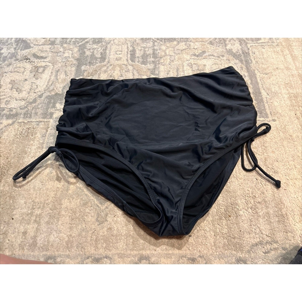 Cacique Swim Women's Plus Size 20 Black  Swim Suit Bottom With Cinched Sides‎